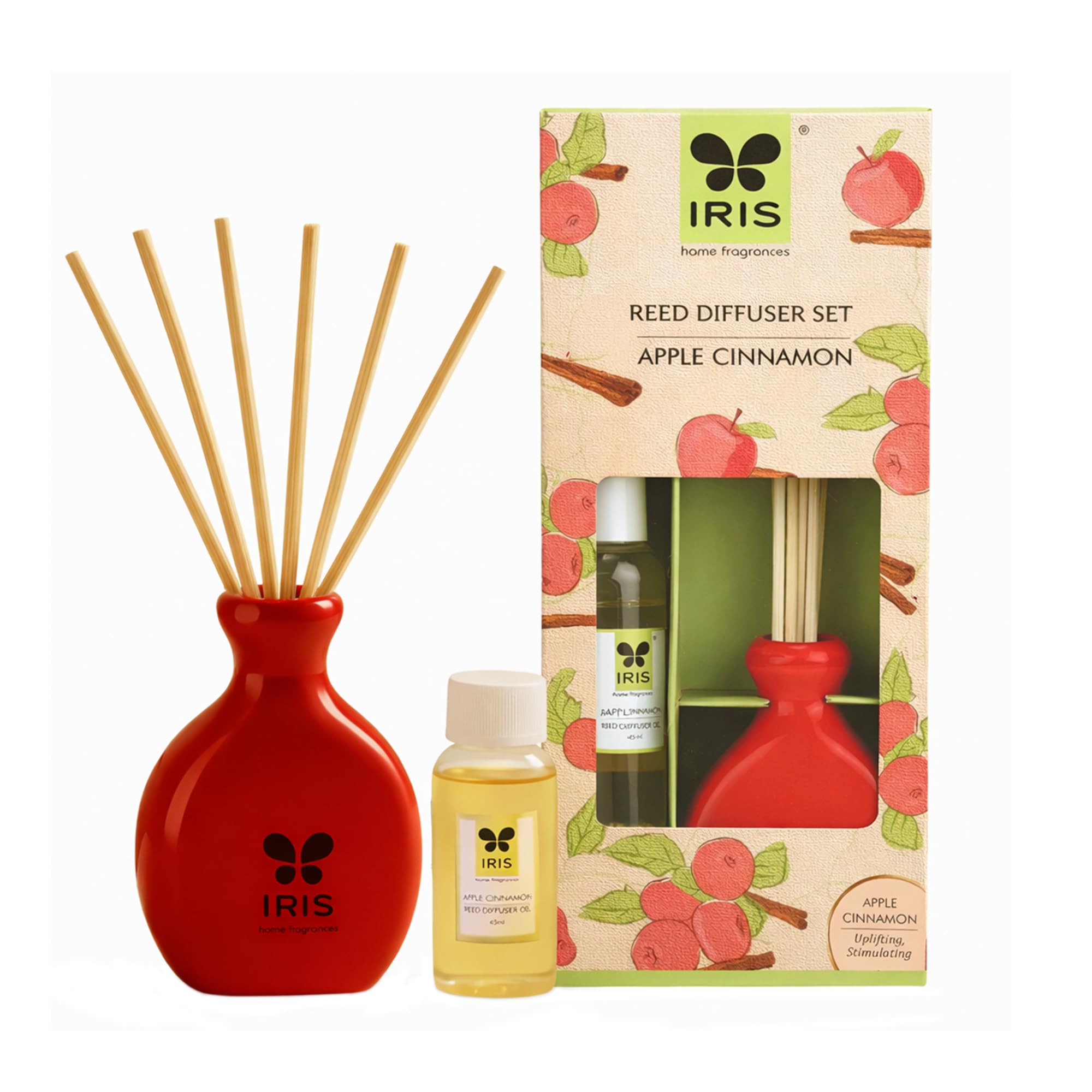IRIS Home Fragrance,45Ml Apple Cinnamon Reed Diffuser Set |Free 6 Reeds Sticks of 9"|Stress Relief & Aromatherapy |Long-Lasting,Smoke-Free Air Freshener for Home,Bedroom and Office | Ideal for Gifting