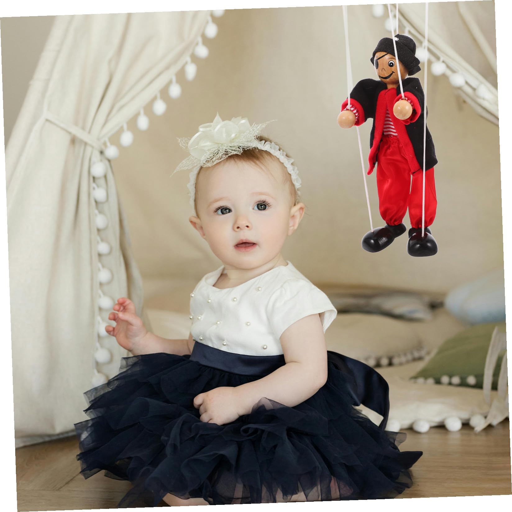 VICASKY Marionnette à Fils Pirate en Bois Noire pour Garçon Et Filles, Marionnette Ventriloque De Théâtre, Jouet Interactif Éducatif pour Spectacle Et Décoration