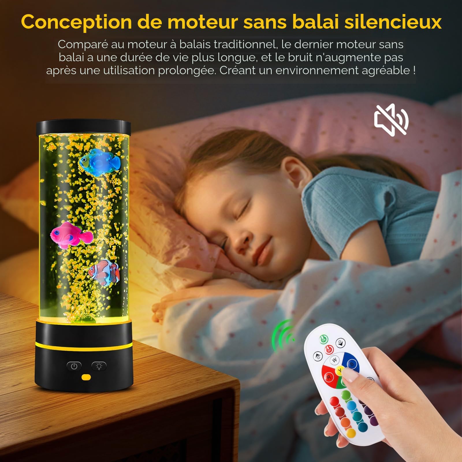 Lampe à Lave avec Poisson USB LED 29 cm 16 Couleurs Changeantes Lampe à Bulles d'Ambiance pour Enfants