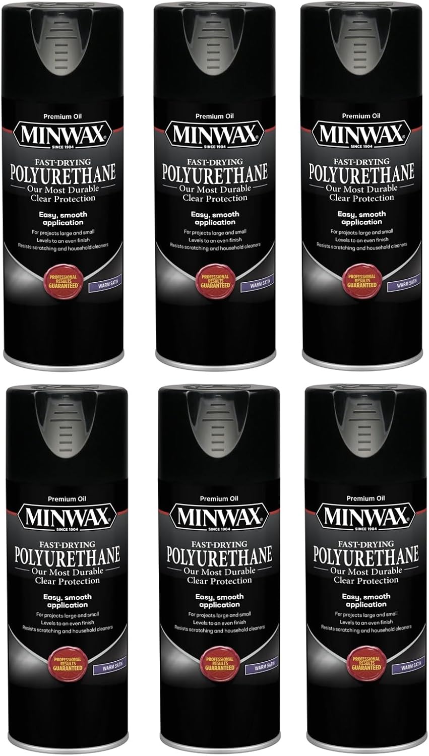 6 Pack of 11.5 oz Minwax 33060 Clear Fast-Drying Oil-Based Polyurethane, Warm Satin