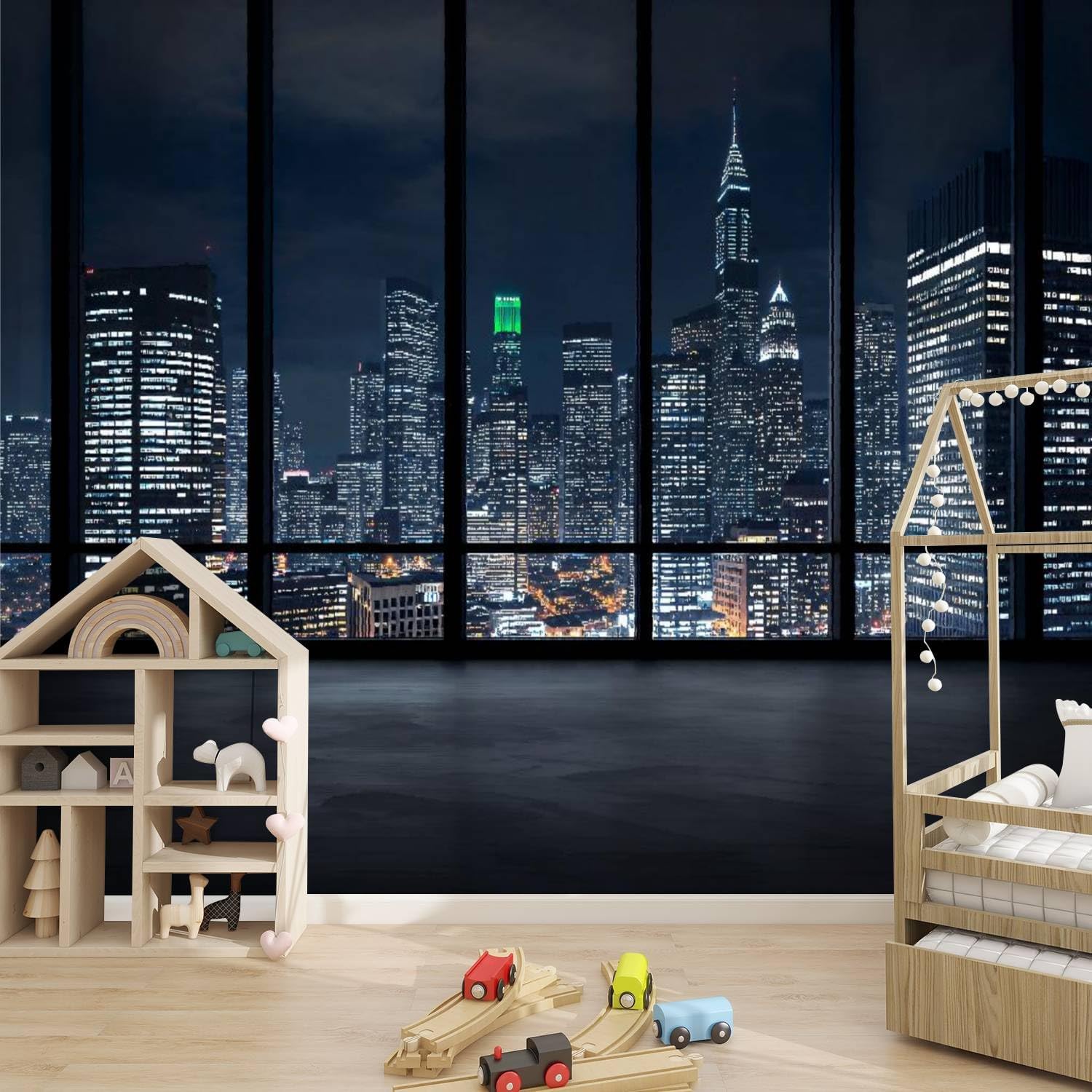 Self Adhesive Wallpaper Roll Paper view of manhattan at night new york city skylines and pictures Removable Peel and Stick Wallpaper Decorative Wall Mural Posters Home Covering Interior Film