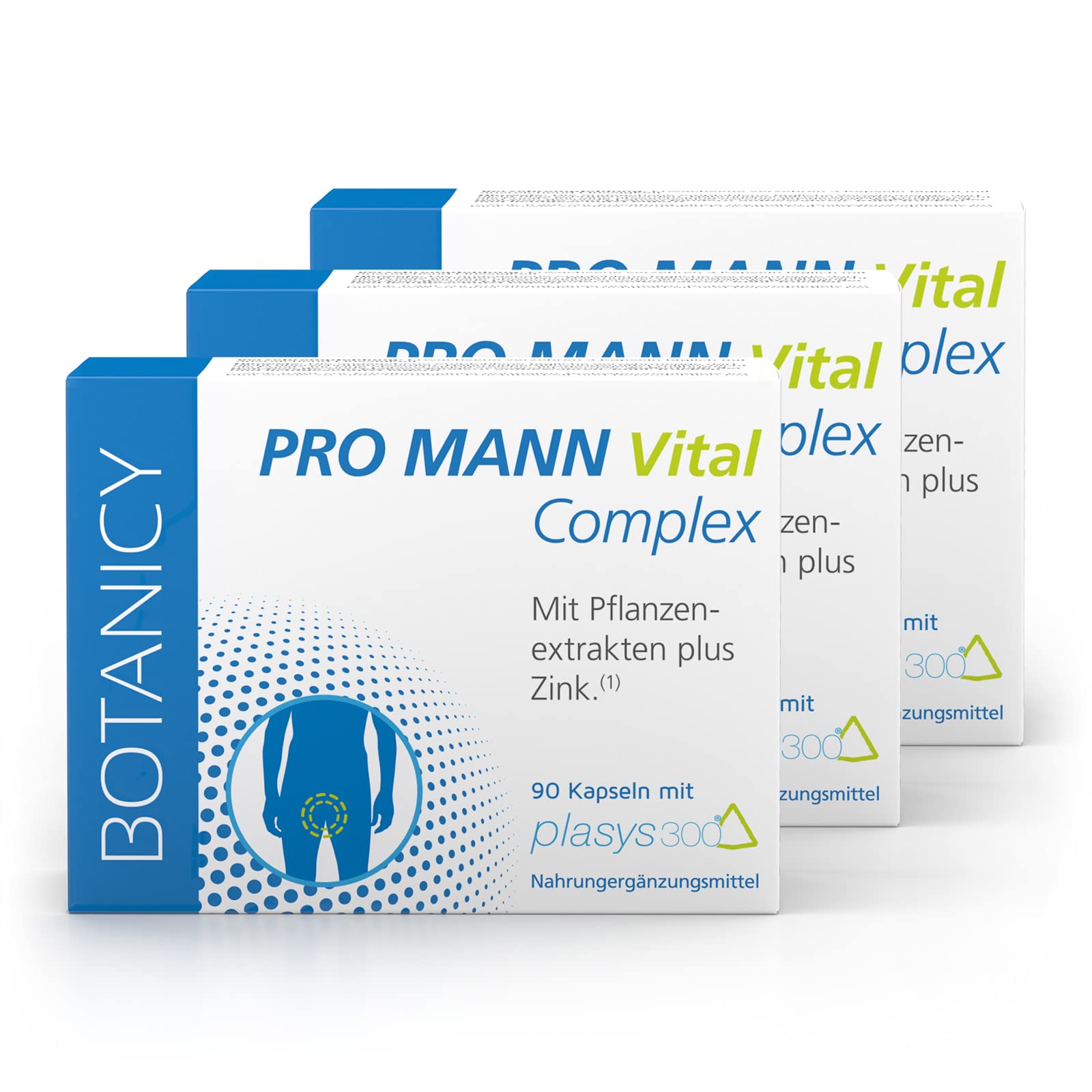 Botanicy PRO MANN VITAL COMPLEX 3er Set - Kürbiskern, Brennessel & Weidenröschen Extrakt + Zink - Mit Markenrohstoff Plasys 300® aus Pollenextrakten - Natürlich, Hormonfrei, Vegan - 270 Männer Kapseln