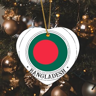 Bangladesh Christmas Ornaments World State Map Flag Heart Christmas Tree Ornament Ceramic Circle Hanging Gift Flag Vivid Color Christmas Bauble for Festive Holidays Home Decor