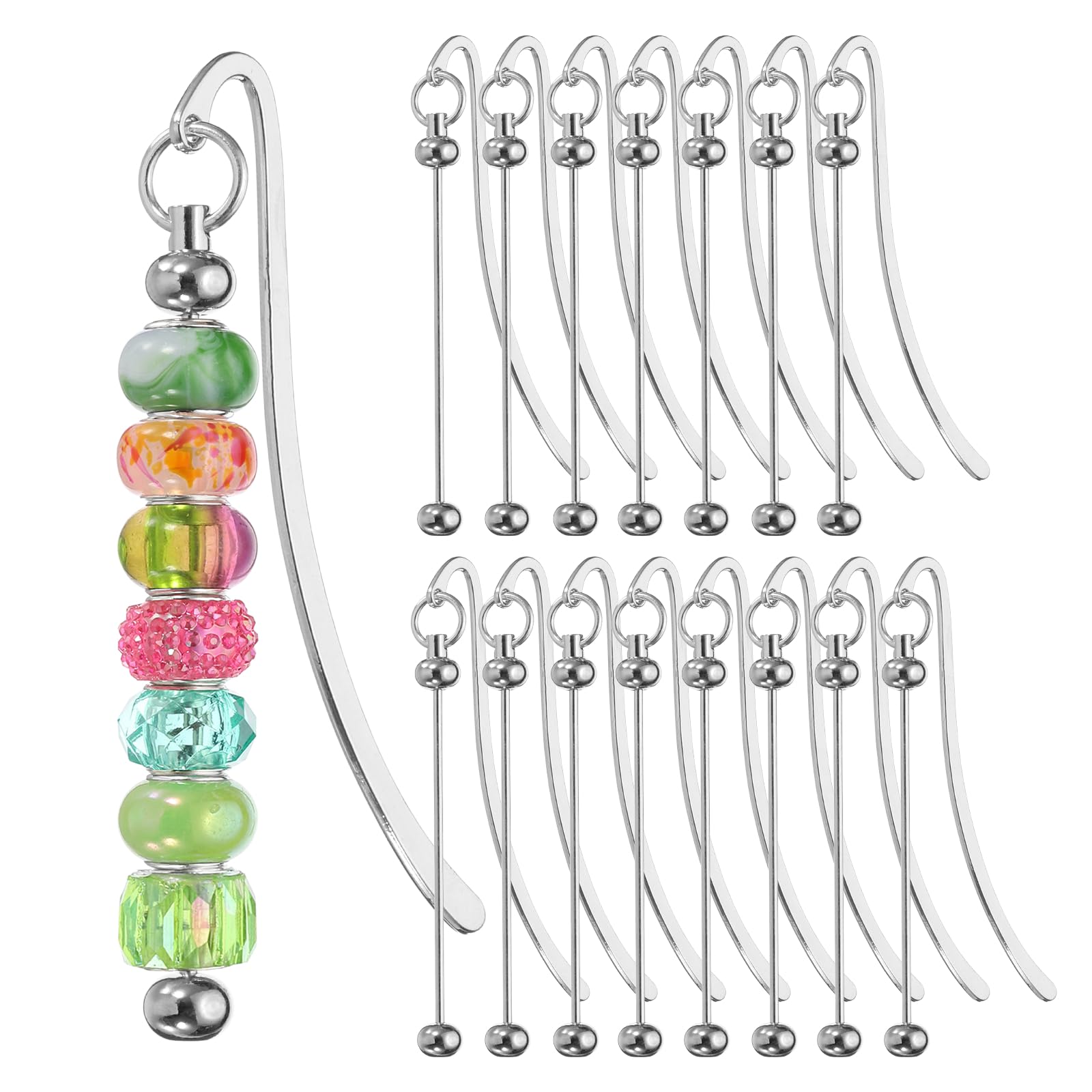 PATIKIL 16 Pcs Beadable Bookmarks, DIY Metal Blank Bar Bookmark Bead Craft Jewelry Pendant Charm Book Mark for Gift Teacher Office Supplies Home Crafts, Silver