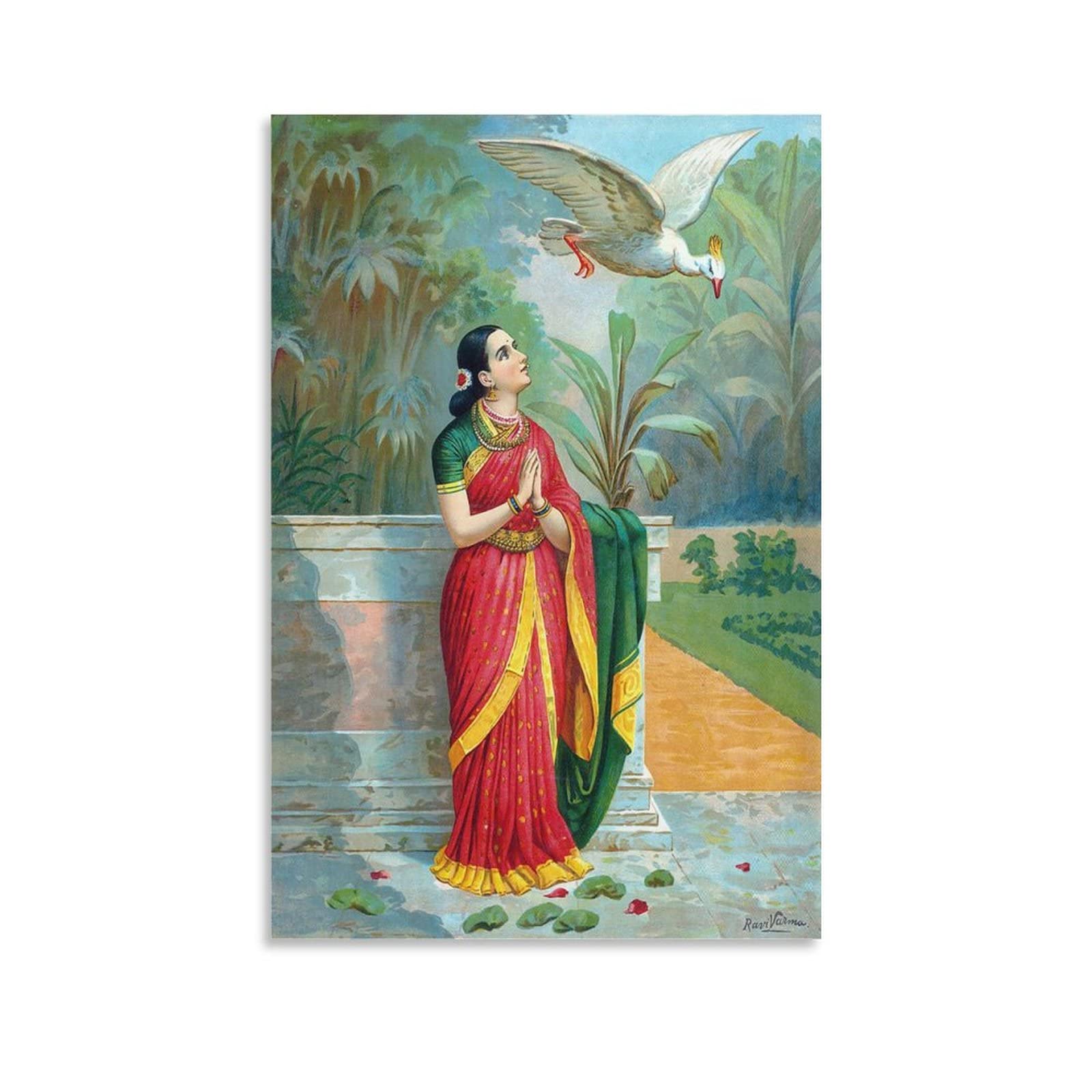 Raja Ravi Varma - Hamsa Damayanti Samvad Poster Decorative Painting Canvas Wall Art Living Room Posters Bedroom Painting 12x18inch(30x45cm)