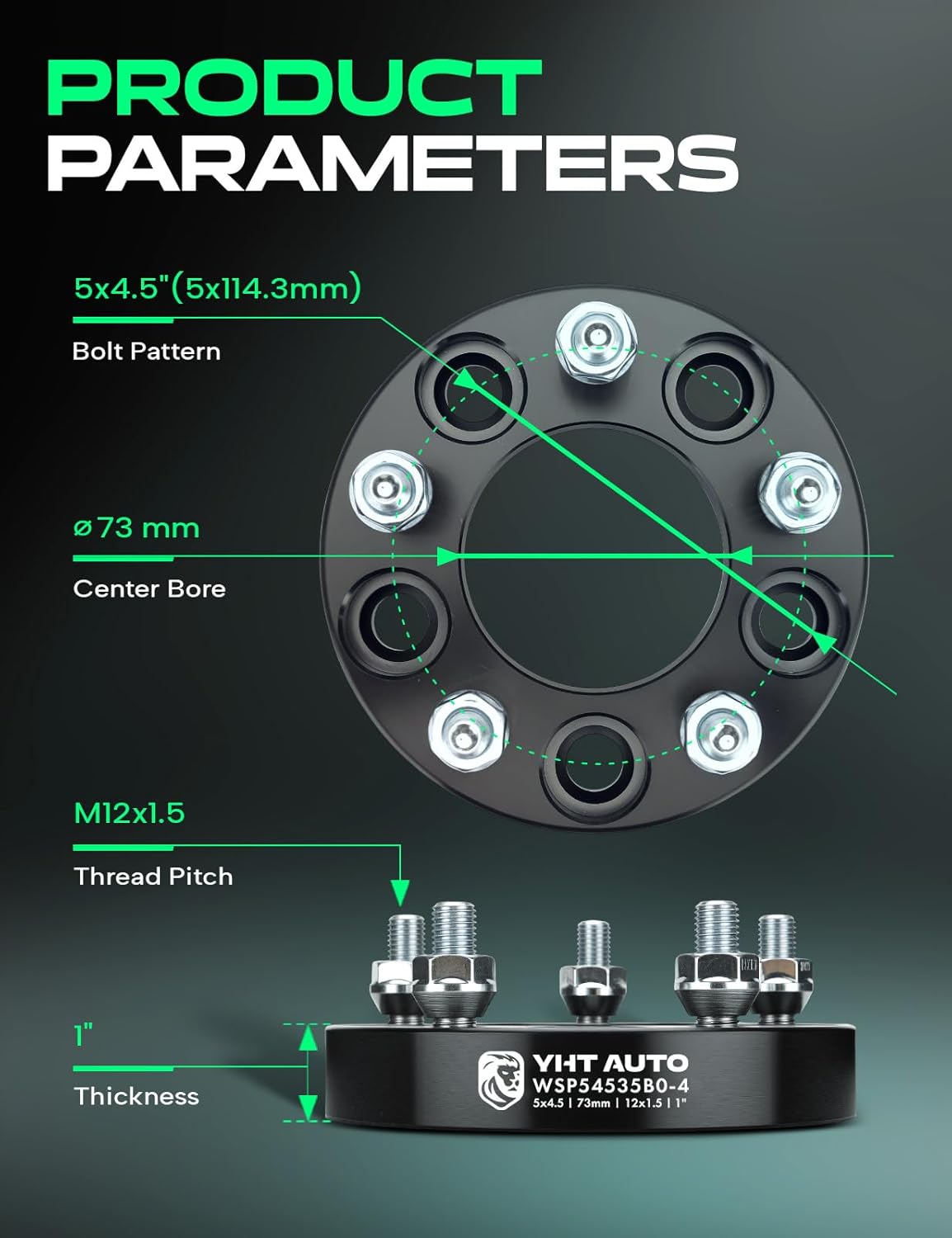 YHTAUTO 5x4.5 Wheel Spacers 1 inch Fits Toyota Camry, RAV4, Tacoma, Honda CR-V, Civic, Accord, Kia Soul, Optima, Forged 5x114.3mm Tire Spacers 1 inch with M12x1.5 Studs 73mm Center Bore 4PCS, Black
