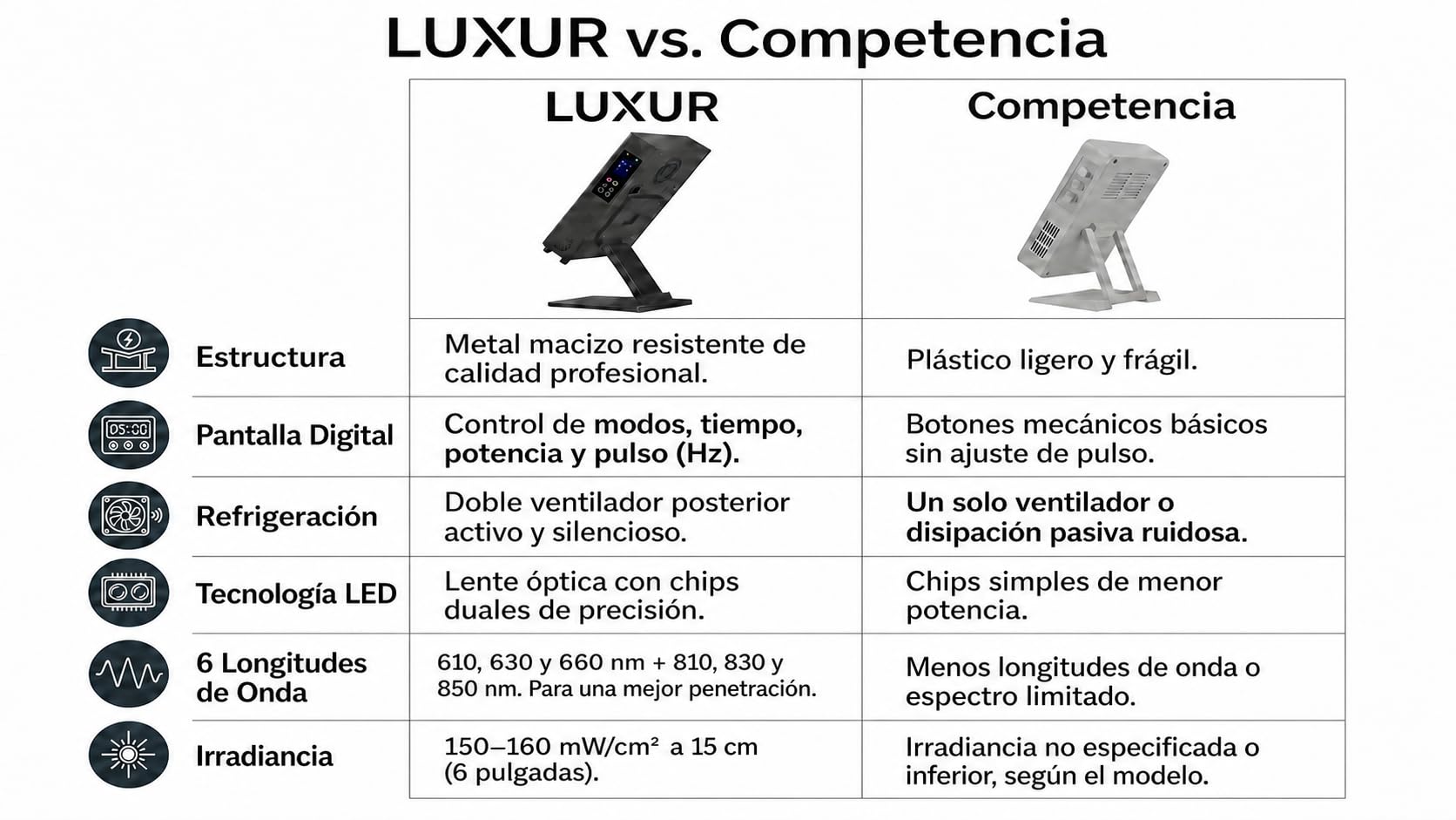 LUXUR® HELIOS S360 PRO Red Light Therapy Panel | Panel światła czerwonego i na podczerwień do terapii, 72 diody LED, 610/630/660 nm + 810/830/850 nm, 150-160 mW/cm², 120 W, 3 tryby, timer 5-60 min