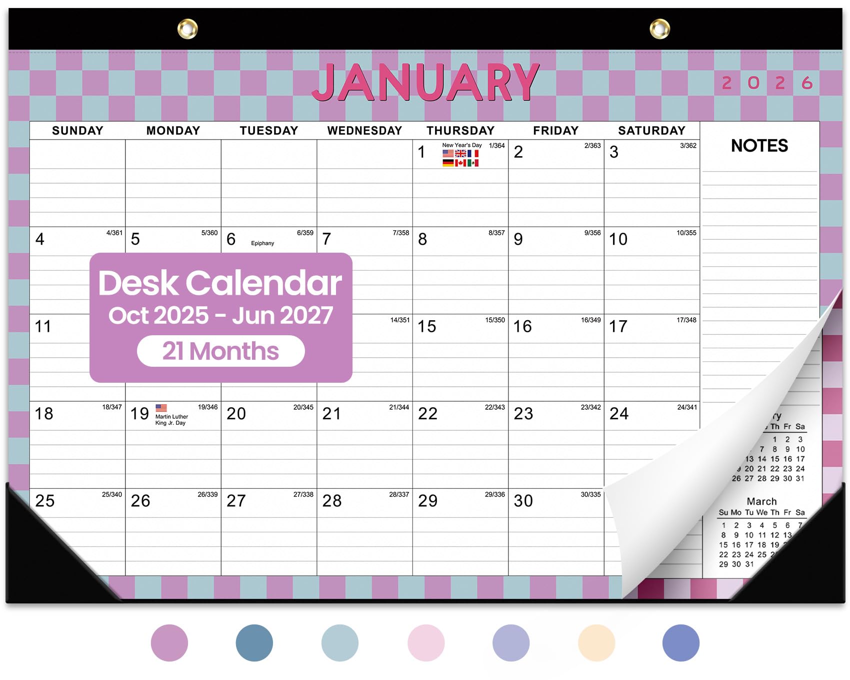 Taja Desk Calendar 2026-2027, Runs Until June 2027, 21-Month, 17" x 12"
