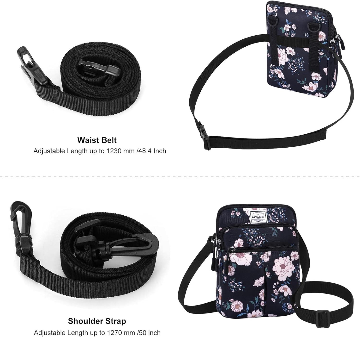 Waist Belt Bag for Women and Men Cross Body Cell Phone Purse Adjustable Shoulder Strap Travel Hip Pouch Multifunctional Fashion Fanny Packs Water Repellent, Vanessa Flora - Image 3