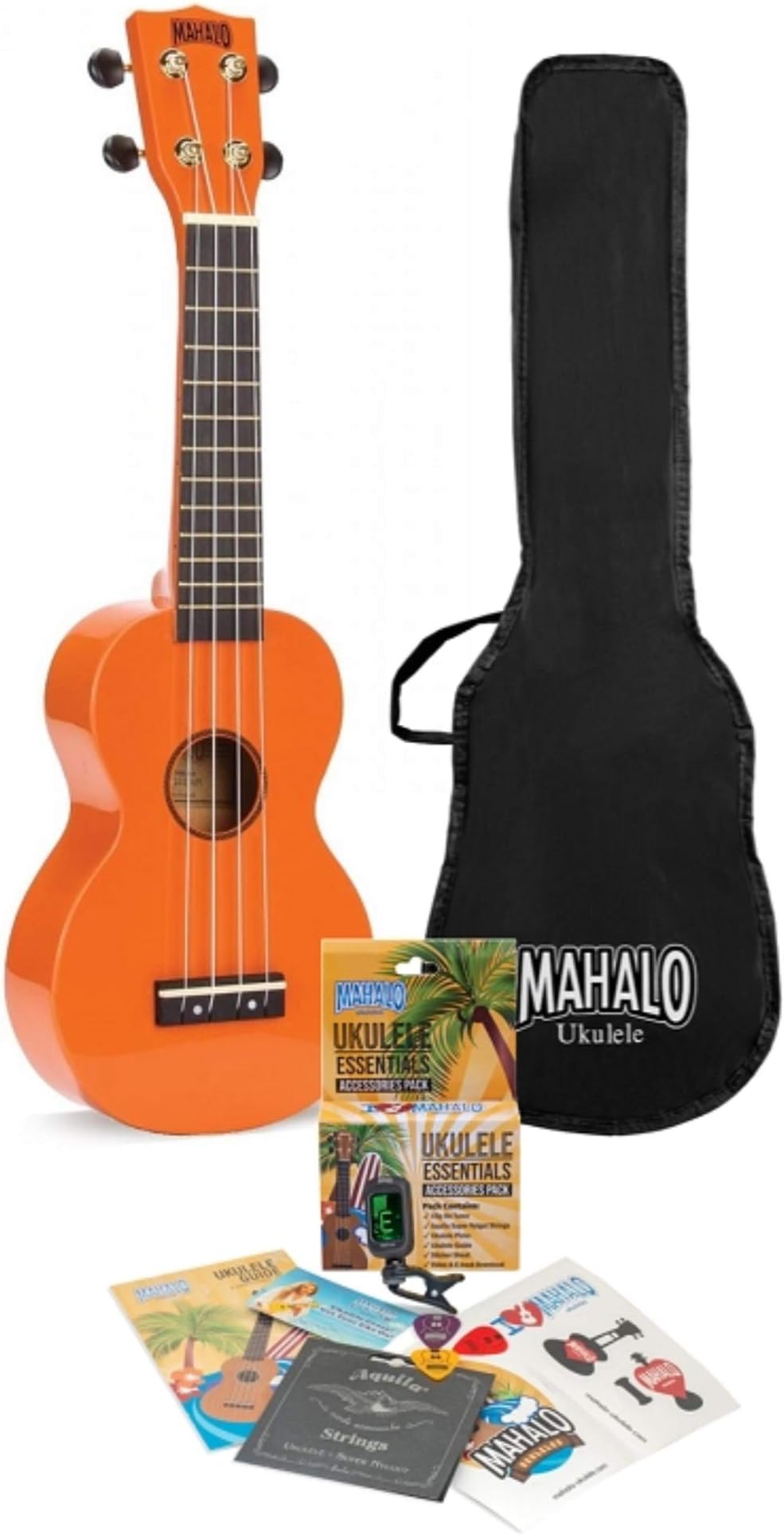 Mahalo Ukuleles Rainbow Series, 4-String Ukulele, Right, Orange, Soprano (MR1ORK)