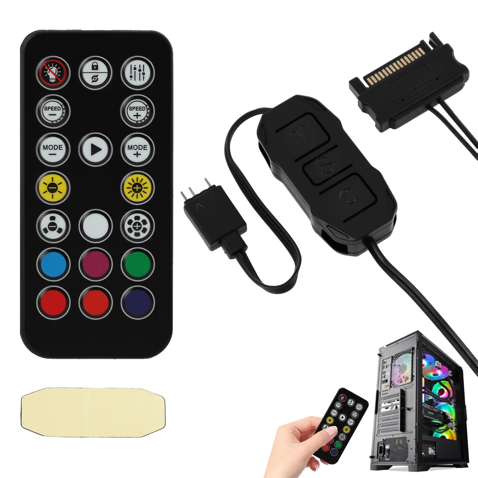 Mini ARGB PC Fans Controller Kit – Control Remoto para Ventiladores de Caja – Controlador ARGB PWM con Mando – Concentrador 5V 3 Pines – Alimentación SATA – Control de Temperatura y Sincroniza