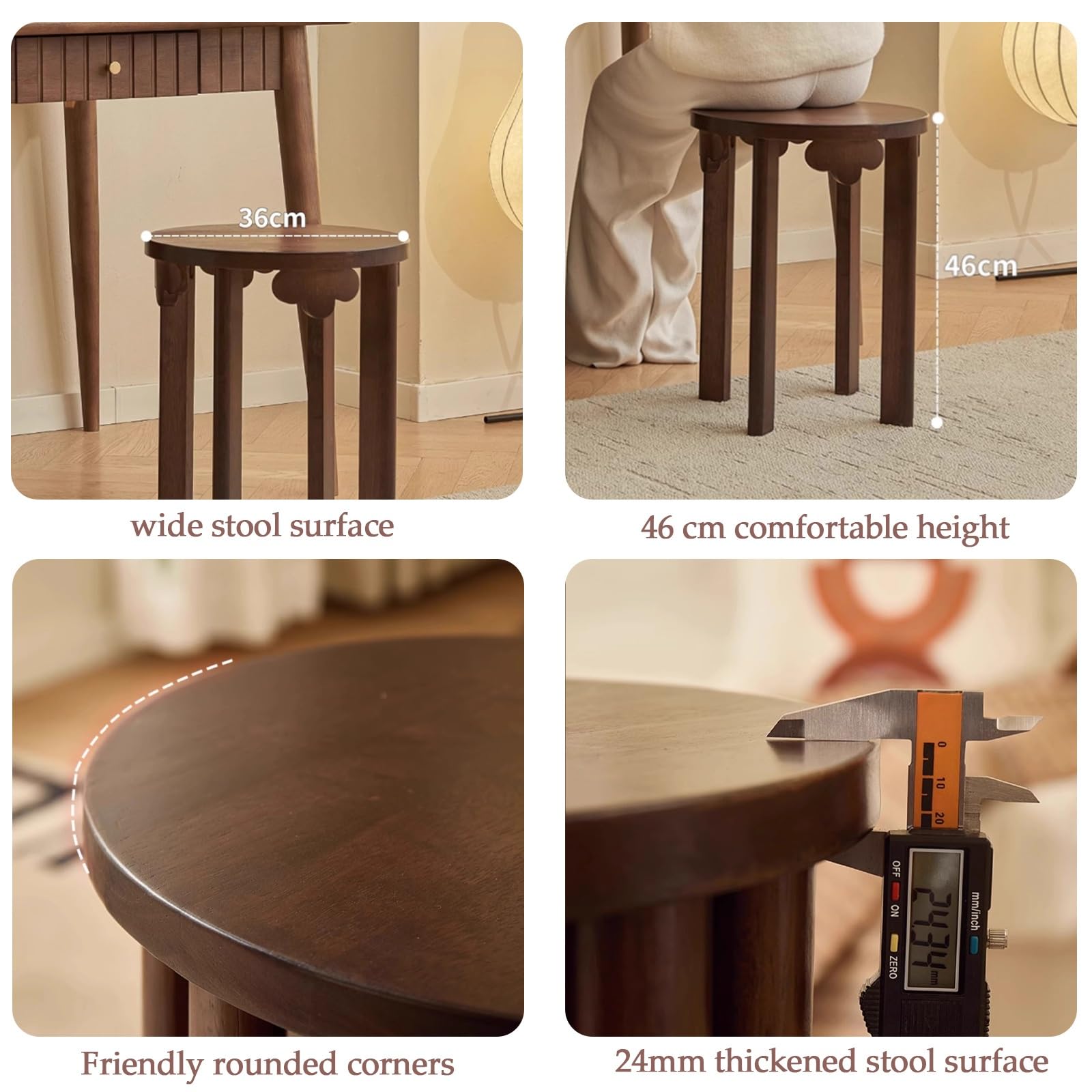 Juego de 6 Taburetes Apilables de Madera con Ruedas Silenciosas de 360° for Comedor, Dormitorio, Sala de Estar, Sofá y Mesa Auxiliar.
