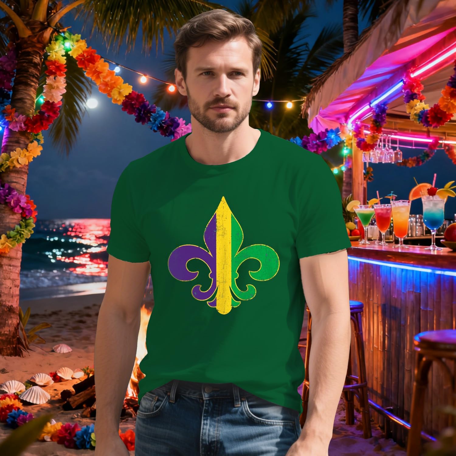 Mardi Gras Shirt for Men Tie Dye Fat Tuesday Carnival Tee Top New Orleans NOLA Fleur De Lis Parade T-Shirt - Image 3