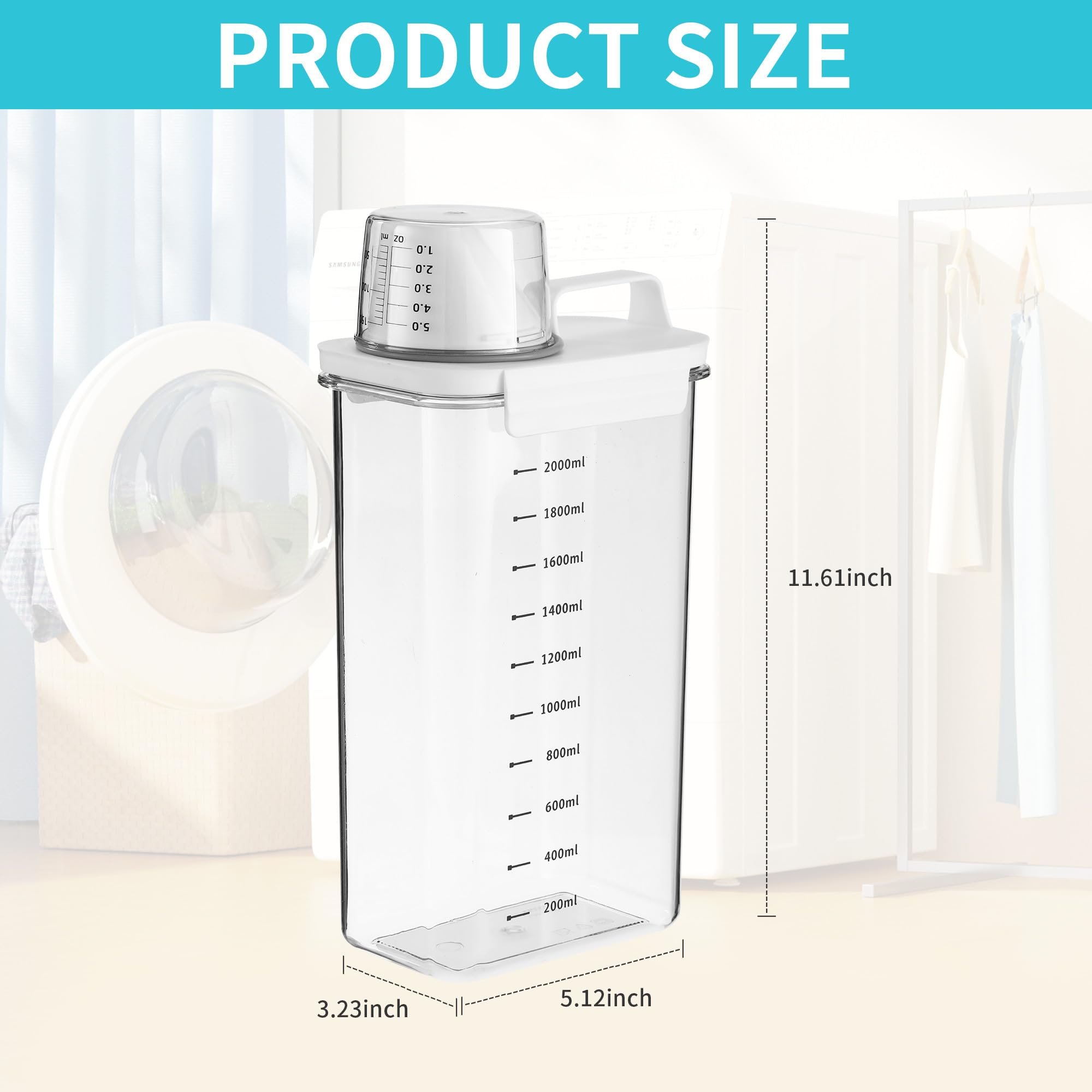 HAOYULUO Dispenser Detersivo Lavatrice,Dosatore Detersivo Lavatrice con Misurino, Contenitore per Detersivo in Polvere, Riutilizzabile, Può Essere Utilizzato per Conservare gli Alimenti (2300ML)