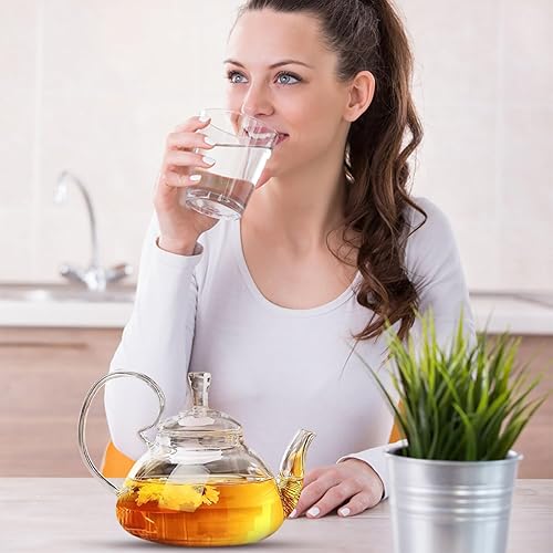 Miniatura 3 de SHERCHPRY Tetera de vidrio de 21.1 fl oz, tetera de flores de vidrio con infusor extraíble, tetera de vidrio para estufa, pequeña tetera de vidrio