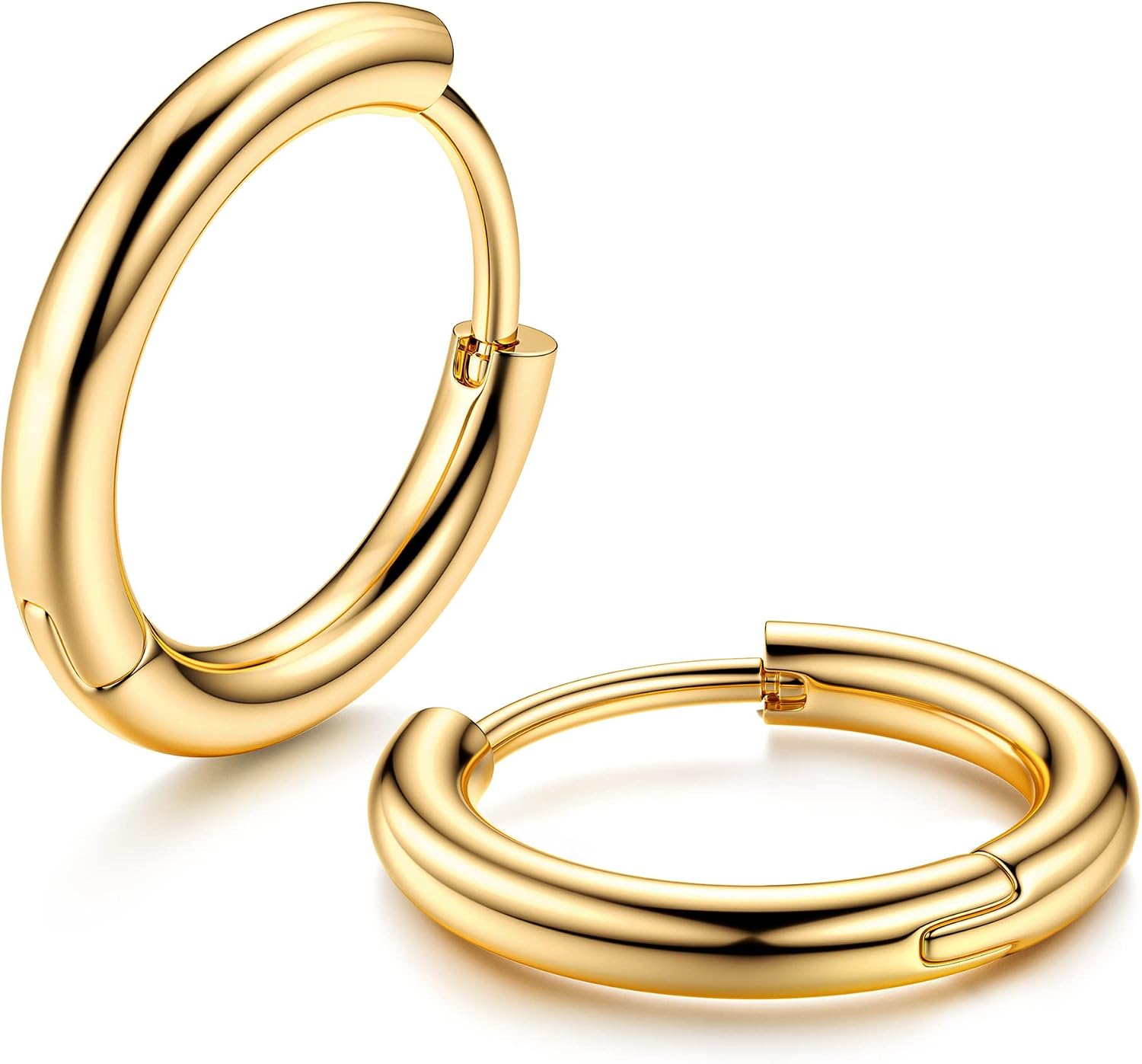 MILACOLATO G23 Solid Titanium Hoop Earrings Implant Grade Hypoallergenic Small Huggie Hoop Earrings Hinged Sleeper Cartilage Earrings for Women Men Silver Black 14K Gold Plated 8mm 10mm 12mm