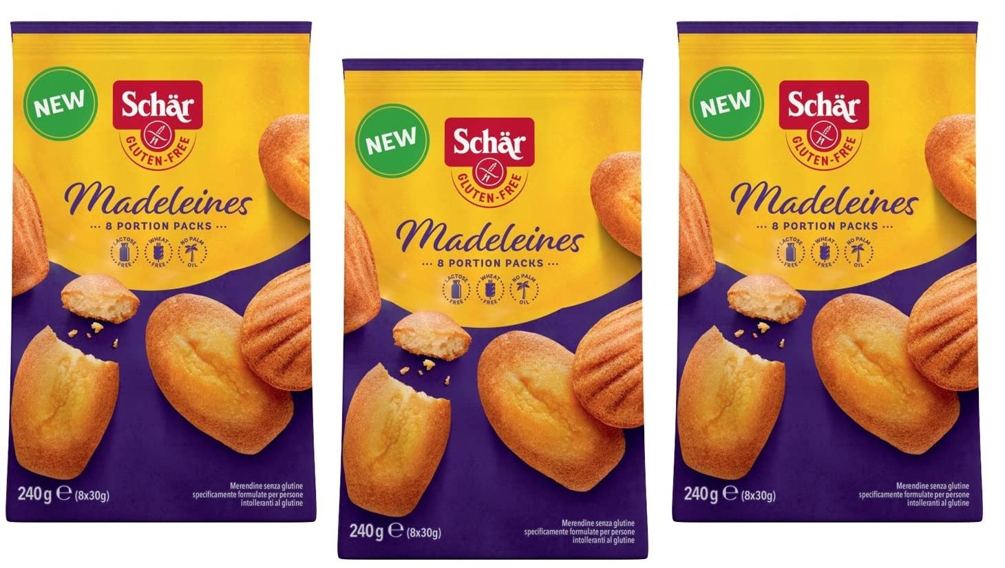 Schär Gluten Free Madeleines Merendina - Snack sin gluten (3 unidades, 240 g)