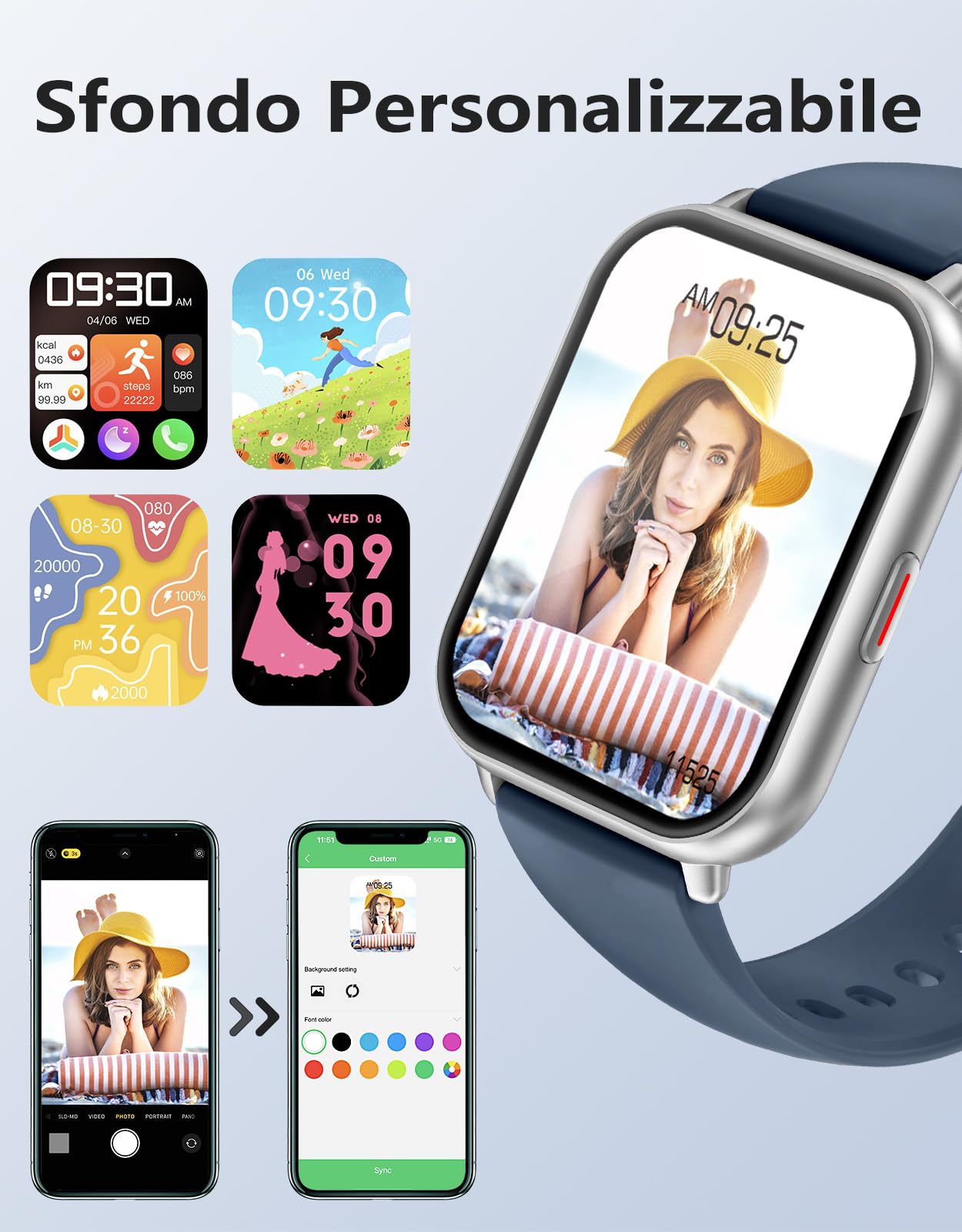 RUIMEN Smartwatch Uomo Chiamate Bluetooth Orologio Sportive Contapassi Android iOS Compatibile Fitness Tracker Cardiofrequenzimetro da polso Saturimetro Impermeabile IP68 Notifiche Whatsapp Blu