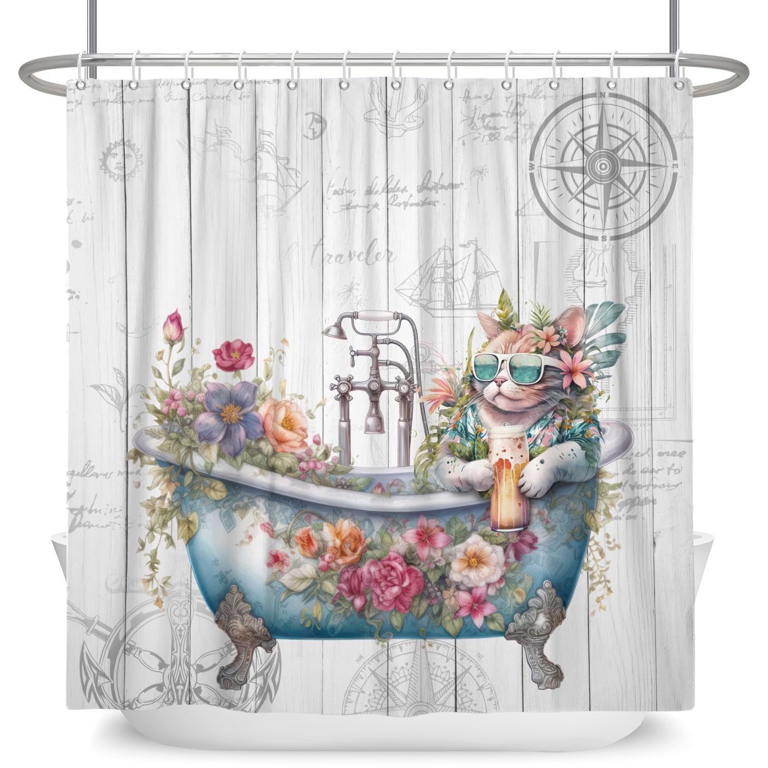LIGHTINHOME Duschvorhang Mit Boho-Blumenmuster, 183x152 Cm, Wasserdicht Aus Polyester – Inkl. 12 Haken
