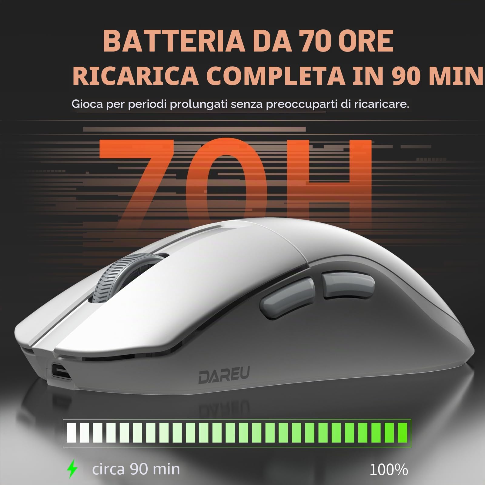 DAREU A950 Wing 8K Mouse da gioco wireless leggero 1,23 oz (35 g), sensore ottico PAW3950 30K personalizzato, doppia frequenza di polling 8k cablato/wireless, simmetrico, 5 pulsanti programmabili