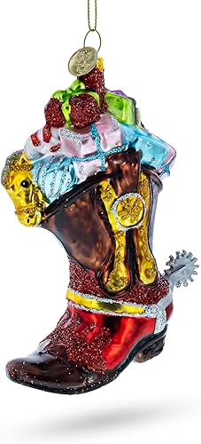 Bota vaquera occidental con regalos - Adorno navideño de vidrio soplado