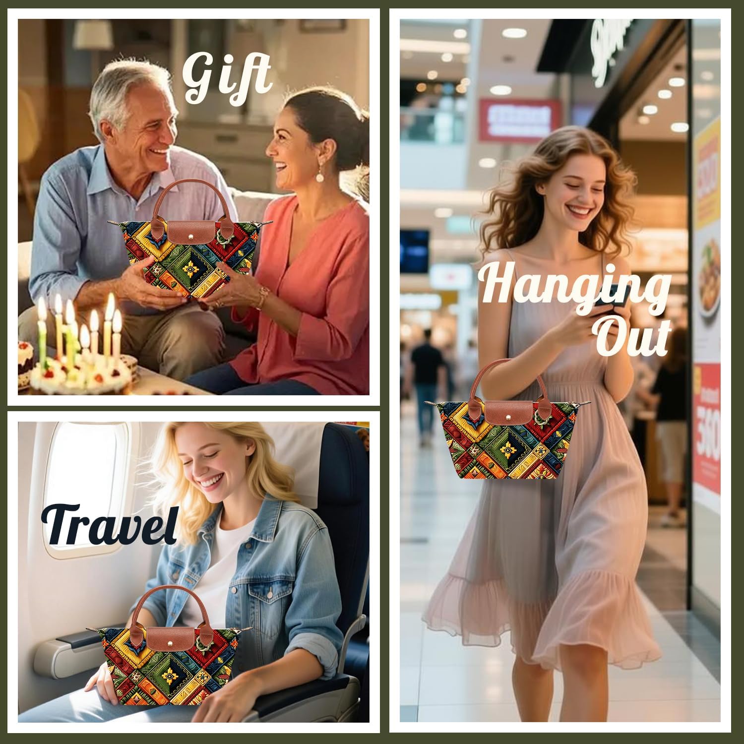 Small Foldable Tote Bag with Zipper for Women, Fashion Canvas Bag - Image 6