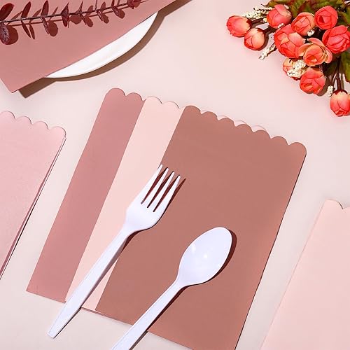 Miniatura 10 de Whaline Paquete de 200 servilletas de cóctel rosa intenso, servilletas de papel de color degradado rosa con bordes festoneados, servilletas