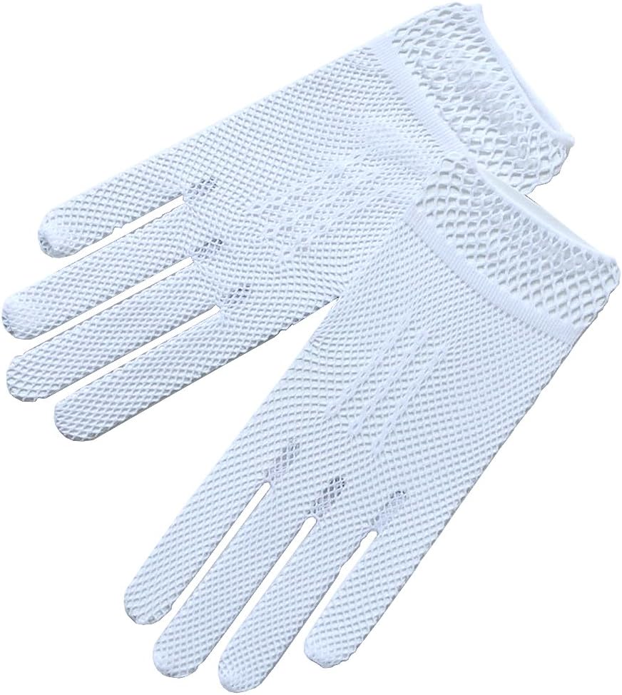 ZaZa Bridal Stylish Crochet Gloves with Delicate Trim - Victorian Regency Stretchy Nylon Wrist Gloves