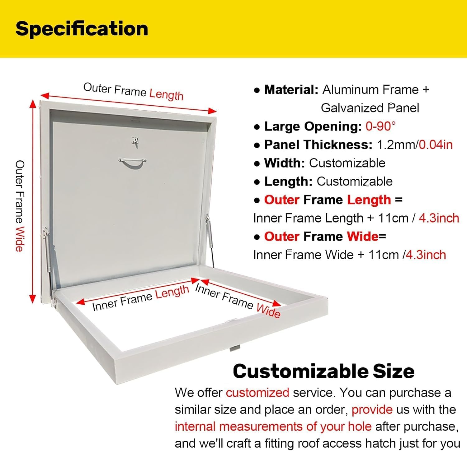 Roof Exit Lid Attic Skylight Cover, White Well Access/Escape Hatch Caps, 100 95 90 85 80 75 70 65 60 51 Cm Thick Roof Steel Security Door(20x26in/51x66cm)