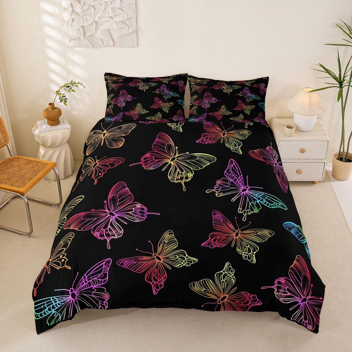 Housse de couette papillon 220x240cm pour une chambre bohème et exotique