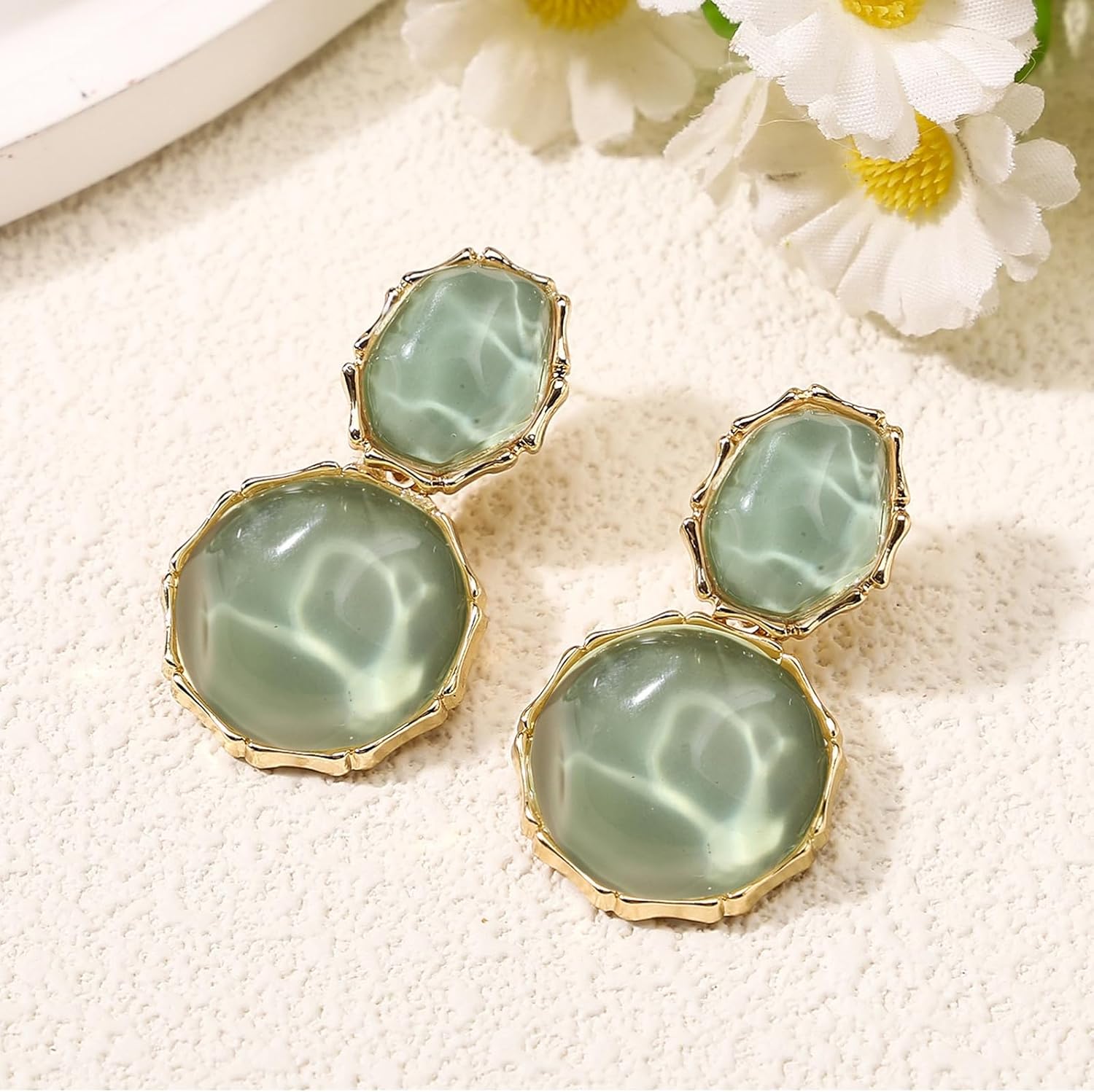 Green Crystal Earrings for Women Circle Dangle Light Green Crystal Earrings Light Clear Prom Jewelry Dainty Elegant Jewelry Gifts for Women Trendy - Image 5