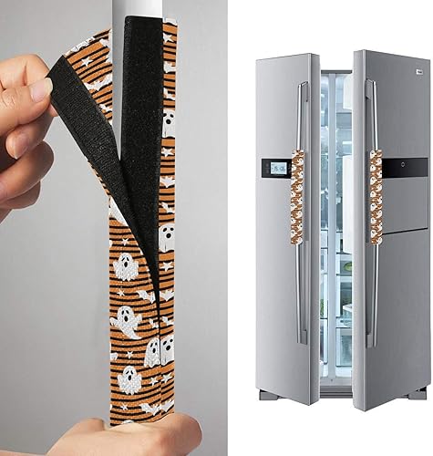 Miniatura 4 de Emelivor Juego de 2 Fundas para Manijas de Puerta de Refrigerador con Rayas de Fantasmas de Halloween - Fundas para Manijas de Electrodomésticos