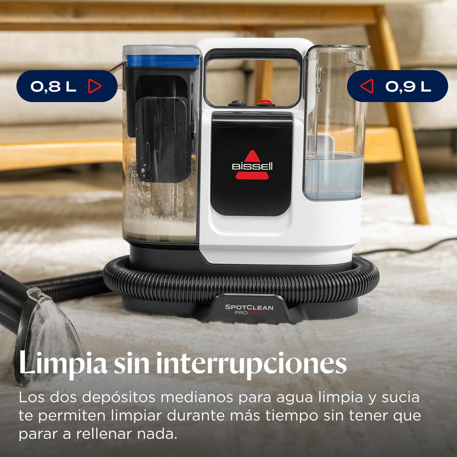 BISSELL SpotClean ProHeat Advanced, Aspiradora de agua tapiceria, limpia tapicerias multisuperficie compacta, Potente 1125W, Sistema triple limpieza profunda para manchas difíciles, Con cable, 3924N