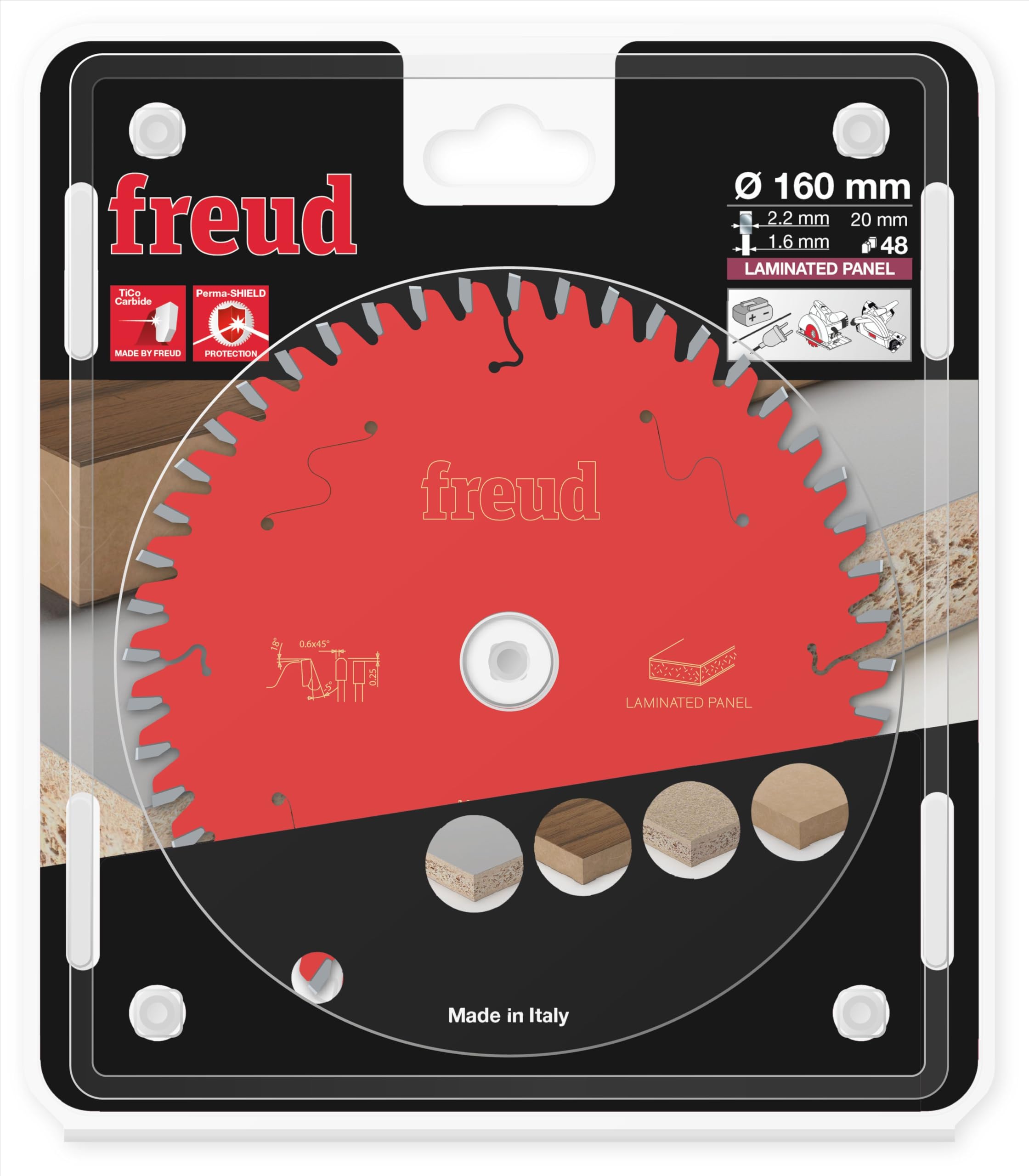 FREUD FRE00715 - Hoja para sierra circular portátil con cable/inalámbrica FREUD-Ø160 2,2/1,6 A20 Z48 TP-5° -F03FS09799-FR06L002H