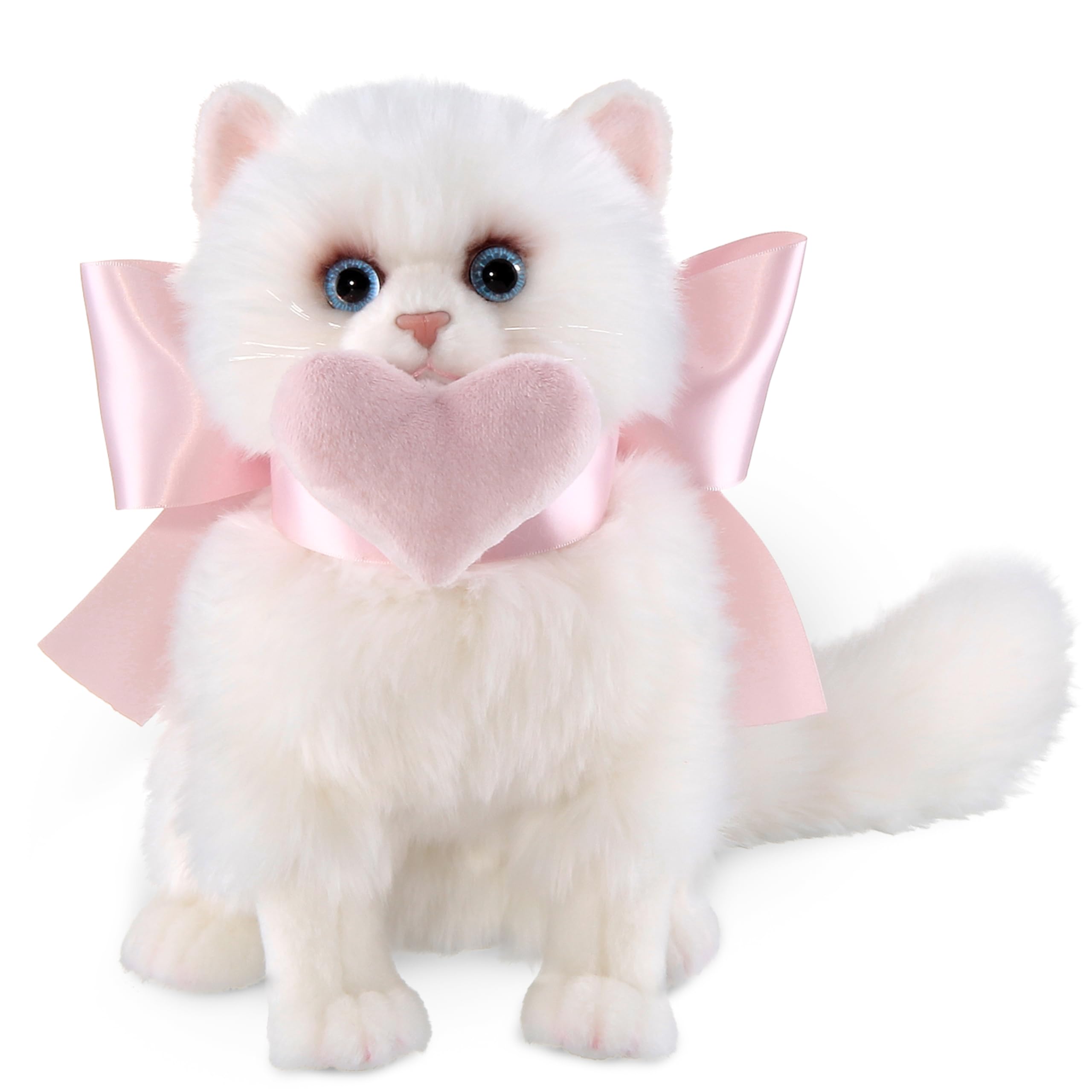 Bearington Cat Stuffed Animal - Ralistic Cat Plush Lifelike White Kitten Toys for Girls - Pretty Kitty 10"
