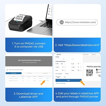 PM240 Label Maker Machine with 3 Tapes, 2 Portable Thermal Label Printer for Phone & PC, Bluetooth Label Maker with Multiple Templates for Small Business, Office, Home, School, Set 1