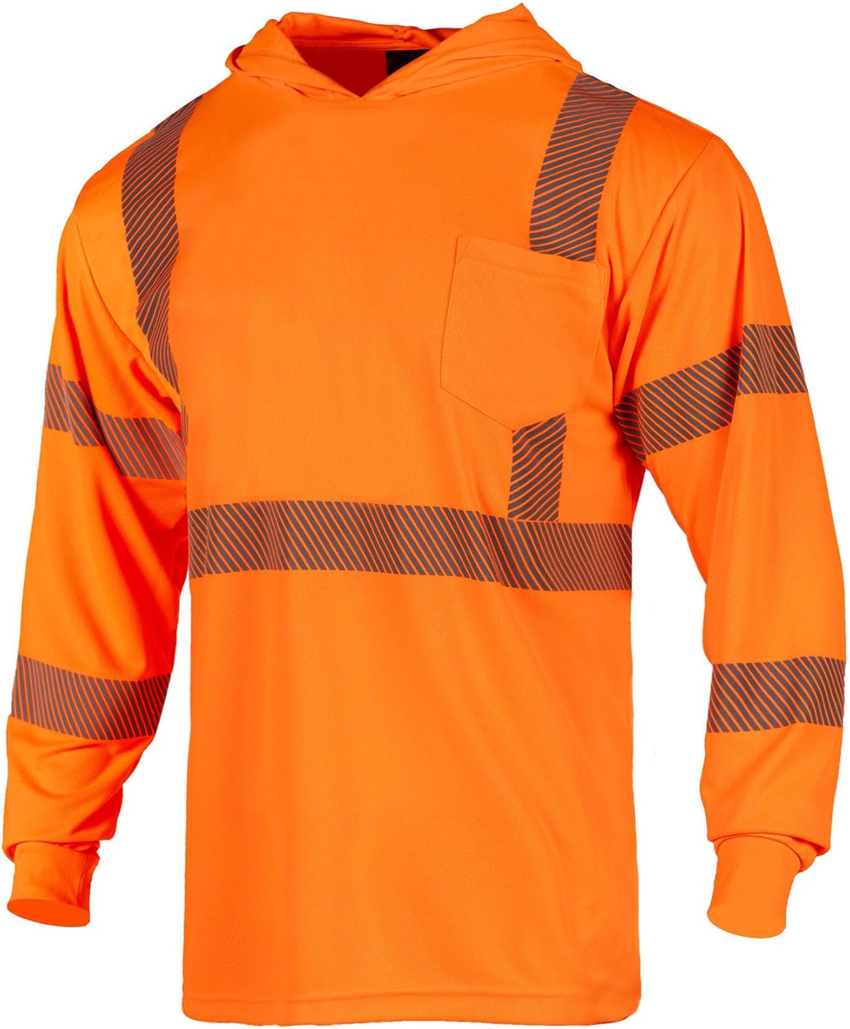 FONIRRA Hi Vis Shirts for Men Reflective Safety T-Shirt with Hood High Visibility Construction Work Long Sleeve