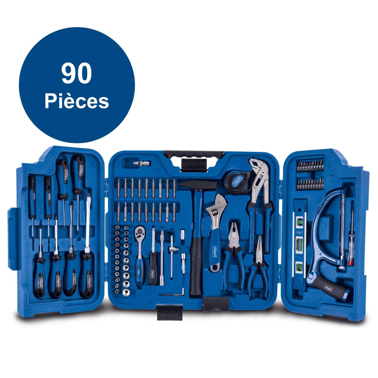 Scheppach Coffret à outils TB99 – Coffret multi outils – 90 pièces | Mallette à outils – Caisse à outils – Tournevis, douilles, clés Allen