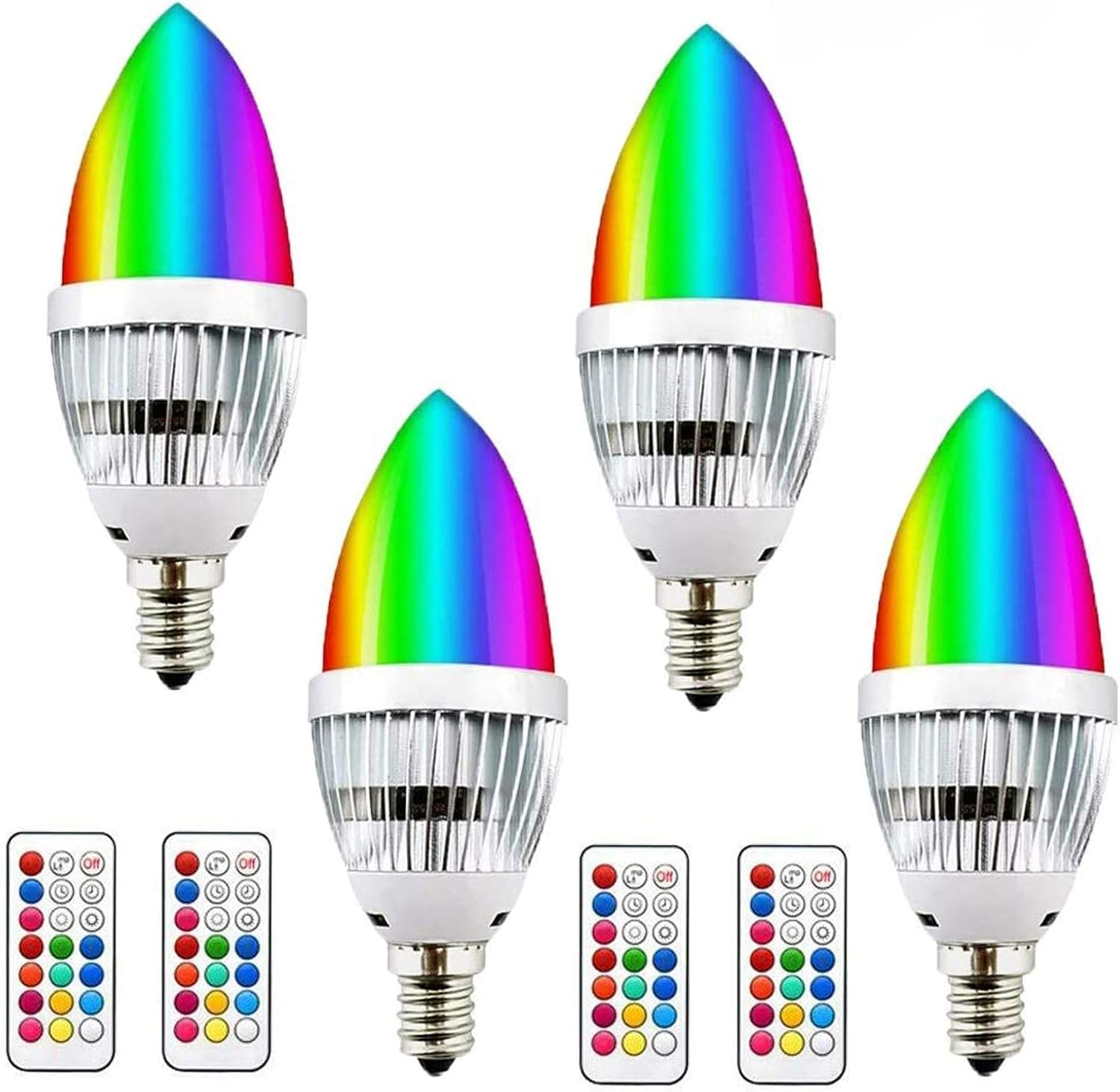Lxcom Lighting 3W RGBW E12 Candelabra Color Changing Light Bulb Timer Remote Control with Memory Function Chandelier Bulbs E12 Base Decorative Candle Lamp for Stage Home Decor,4 Pack (RGB+Daylight)