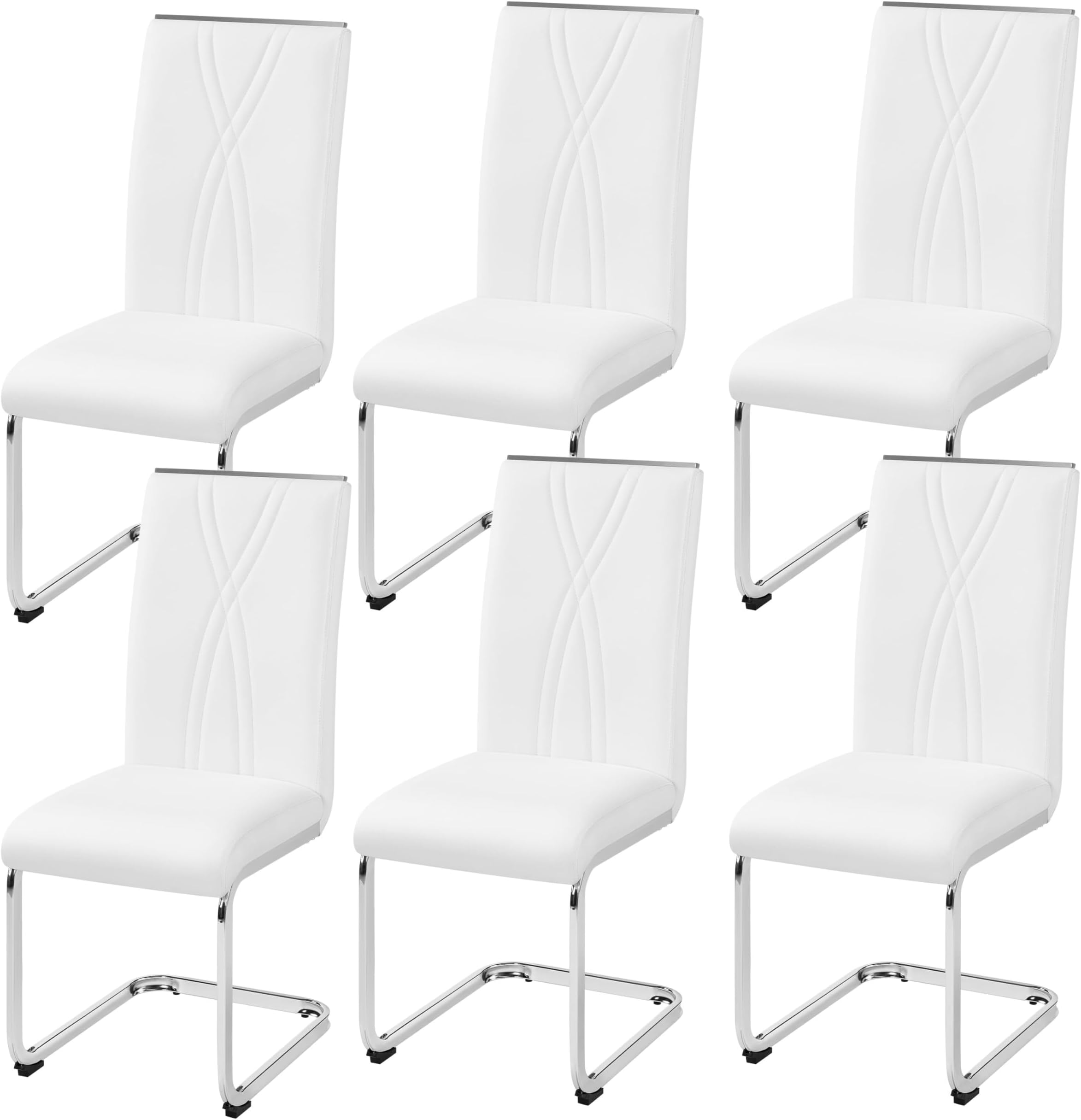 Yaheetech Dining Chairs Set of 6 Modern Kitchen Chairs with Faux Leather Seat and Sturdy Metal Legs for Dining Room, Kitchen, White