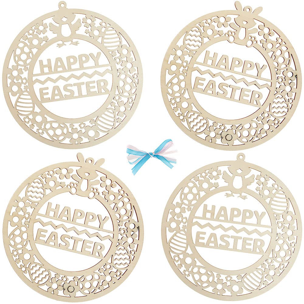 Baker Ross FX496 Easter Wooden Filigree Wreaths - Pack of 4, Kids Make Your Own Easter Decorations