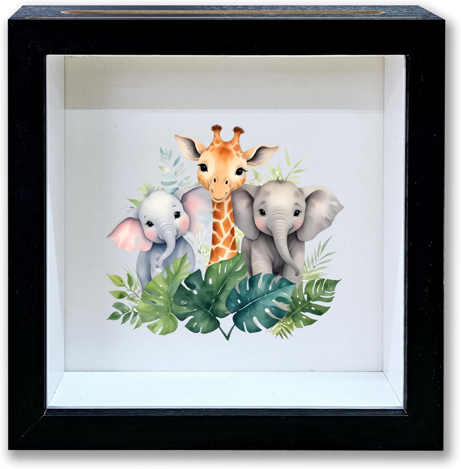 Children Saving Money Shadow Box Frame, Kids Piggy Bank Box with Slot, Jungle Animals Themed Keepsake Memory Box, Fund Money Box Birthday Gifts for Boys Girls, Decorative Wooden Money Bank Box -22