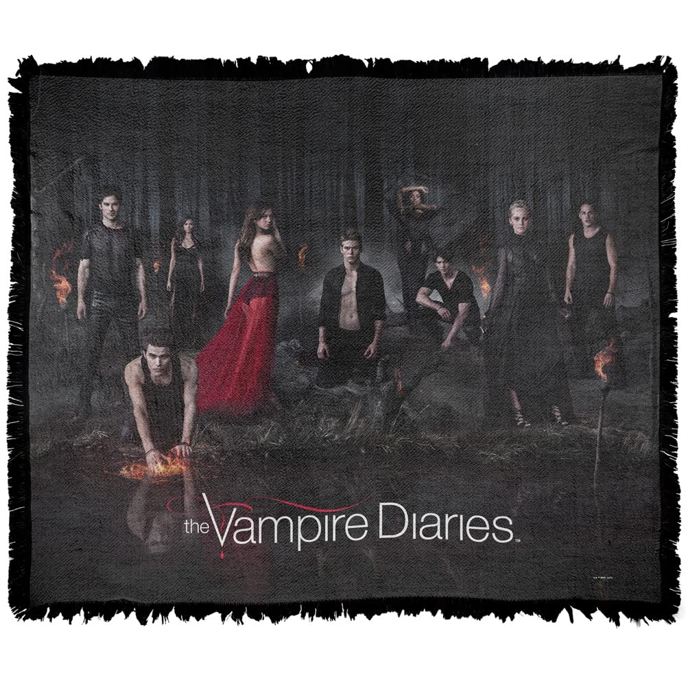 LOGOVISIONThe Vampire Diaries Blanket, 50"x60" Group Poster Woven Tapestry Cotton Blend Fringed Throw Blanket