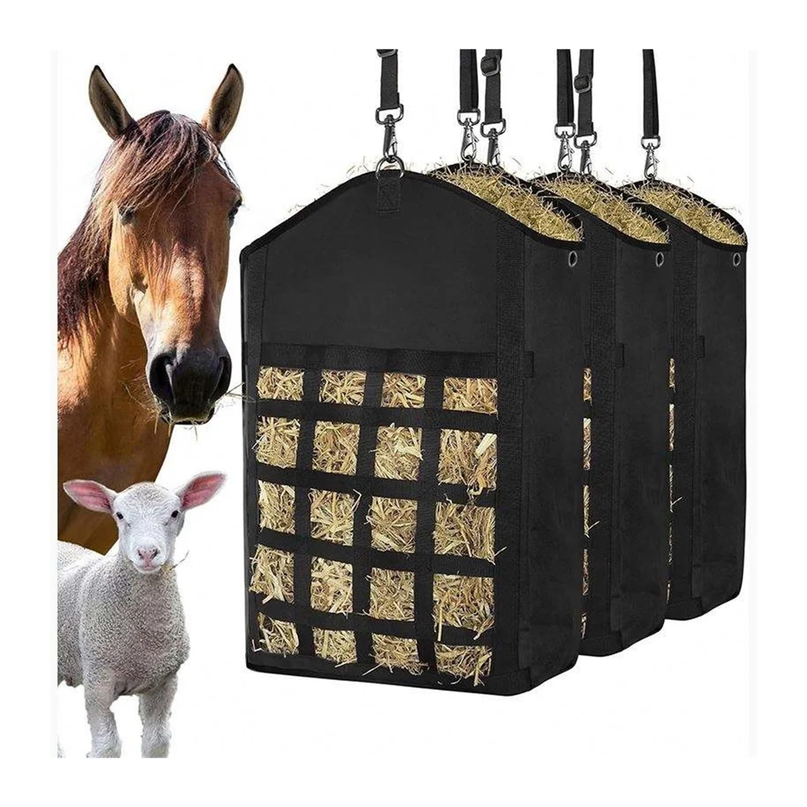 Red para heno con Agujeros pequeños, Bolsa de Red de heno de Tela Oxford for alimentación Lenta de Caballos y Cabras, Multicolor(Blue)