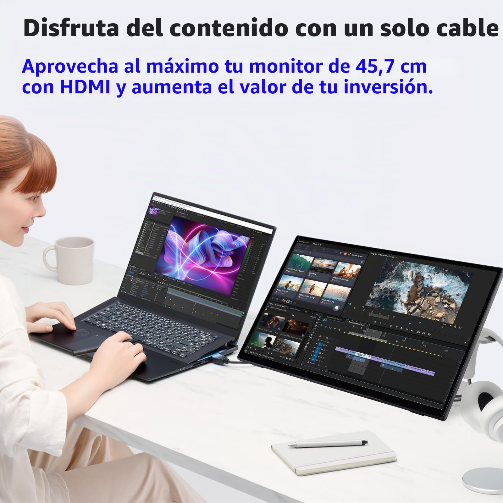 GeeekPi Monitor portátil de 18,5 Pulgadas, 1920 x 1080 IPS, Pantalla táctil de 120 Hz, 1080P, Pantalla táctil con HDMI USB-C, Altavoces Integrados, Soporte VESA para Xbox PS4/5, portátil, Mac, PC