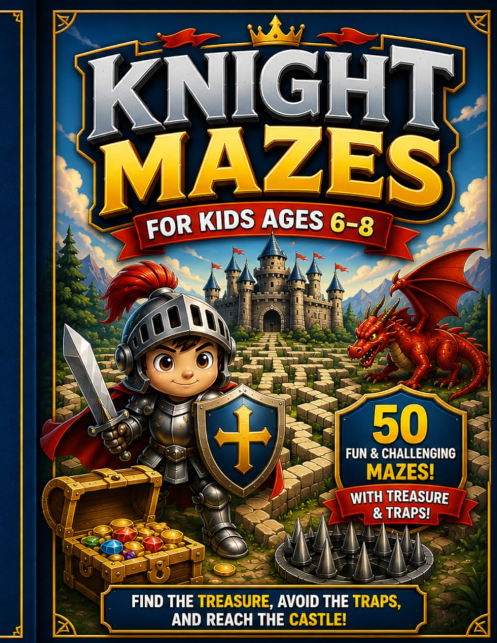 Knight Mazes for Kids Ages 6–8: Fun and Challenging Castle Adventure Maze Book with Treasure and Traps for Kids (Knight Maze Adventure)