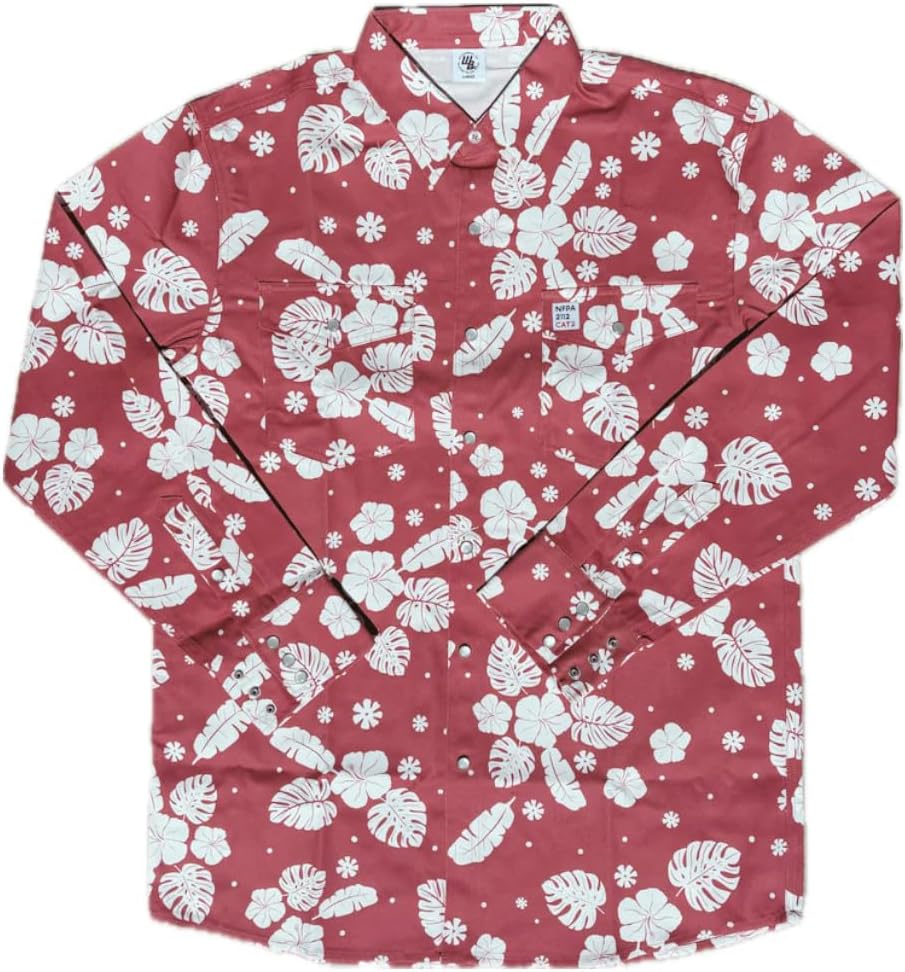 WoahBros FR Shirts for Men, 8oz Midweight Flame Resistant Welding Shirt, 100% Cotton, Pearl Snap Buttons - CAT2/NFPA2112