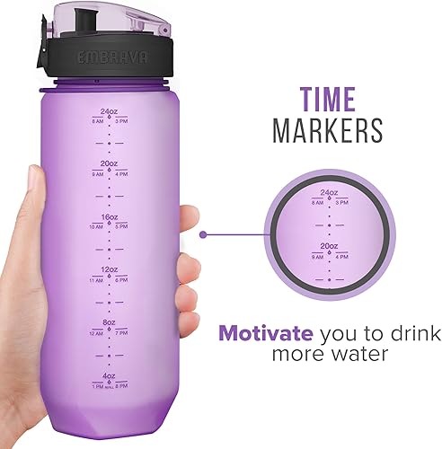 Miniatura 2 de Embrava - Botella de agua  710 ml  Para deportes, gimnasio y senderismo  Sin BPA ni BPS  Apertura de un solo clic  A prueba de fugas y segura