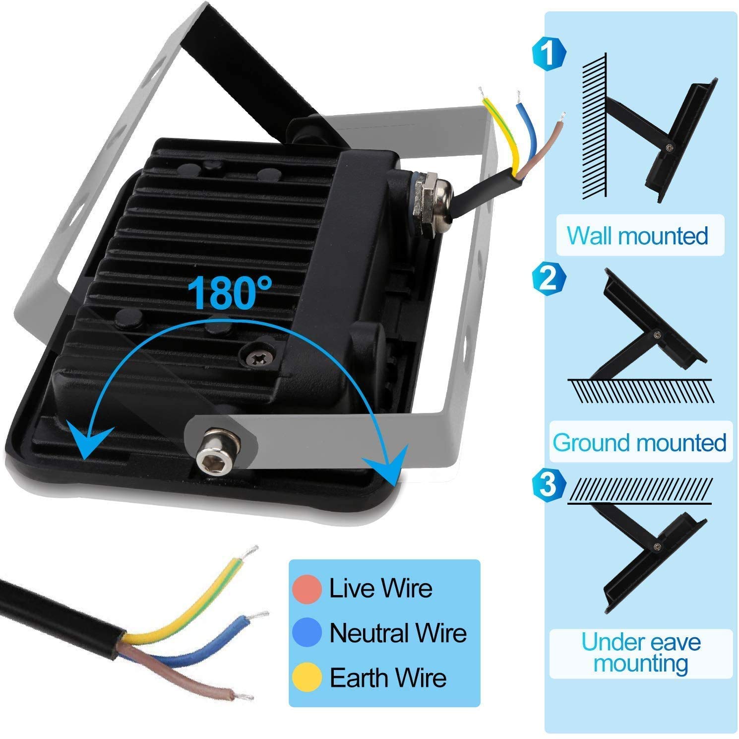 Proyector LED Foco LED con sensor de movimiento |Luces de inundación con sensor LED de 1000 LM, luces de seguridad para exteriores IP66 para luces de seguridad de patio, patio trasero y garajes