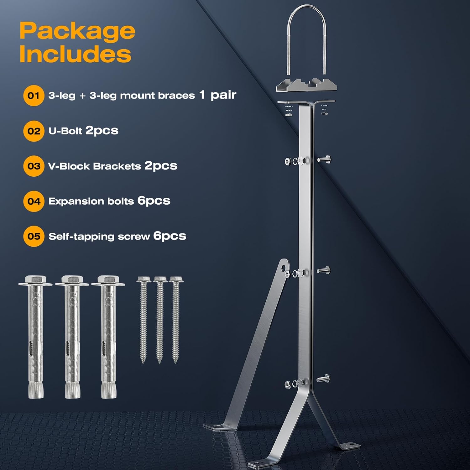 24 Inch Antenna Wall Mount Stainless Steel Stand Off Wall Mast Mount Clamps Windproof Antenna Mounting Bracket (24 inch) - Image 6